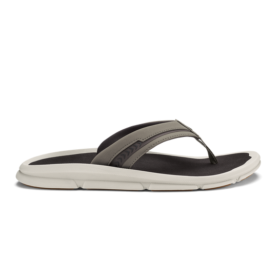 Olukai Men's ʻAkeu Sandals Mustang and Dark Java detail view