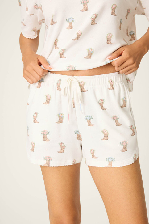 PJ Salvage Women's Western Blooms Shorts, Western Blooms print, flat lay