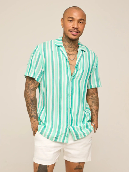 Chubbies Men's Rayon Sunday Shirt in The Bayside Stripe flat lay
