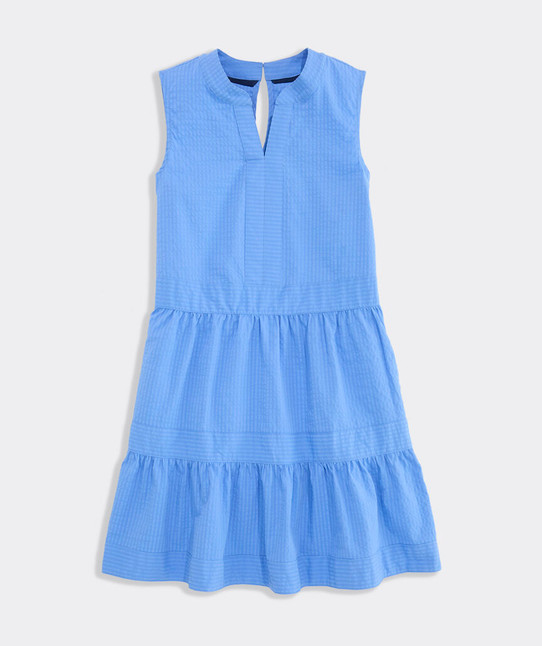 Vineyard Vines Girls' Tilly Harbor Dress in Break Blue Stripe full length