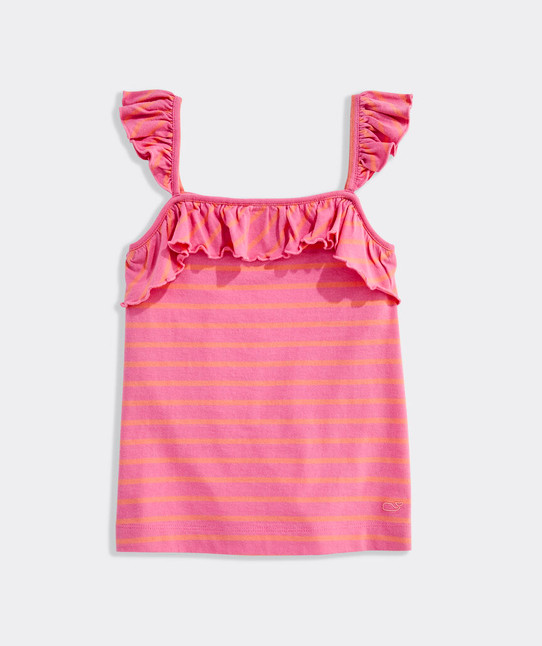 Vineyard Vines Girls' Stripped Ruffle Tank Top side view