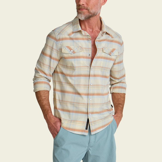 Howler Brothers Men's H Bar B Tech Longsleeve in Cameron Plaid Cream