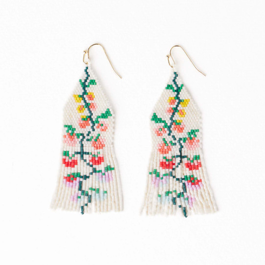 Ink & Alloy Delilah Multi Floral Beaded Fringe Earrings full view