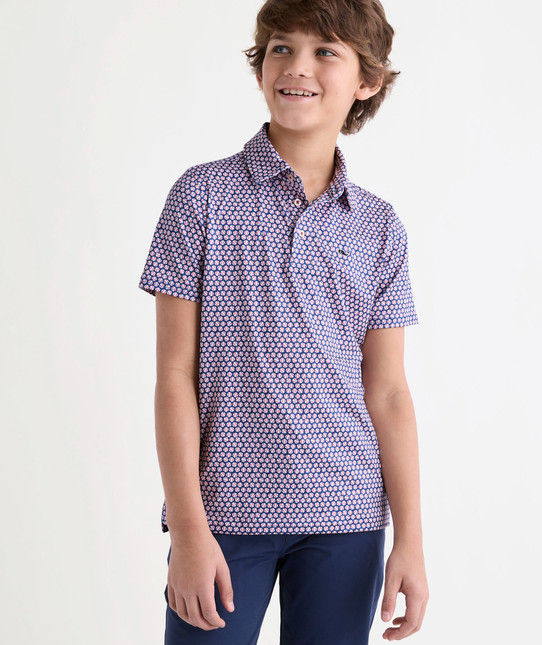 Vineyard Vines Boys' Performance Printed Sankaty Polo Moonshine Baseball Print flat lay