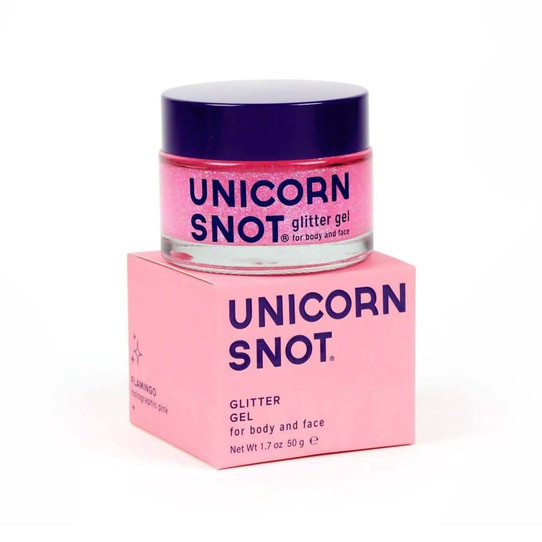 Unicorn Snot The Original Glitter Gel in Flamingo open jar