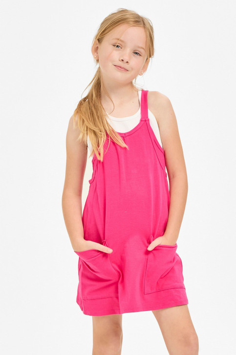 Good Girl Girls' Mini Dress Romper in Neon Pink
