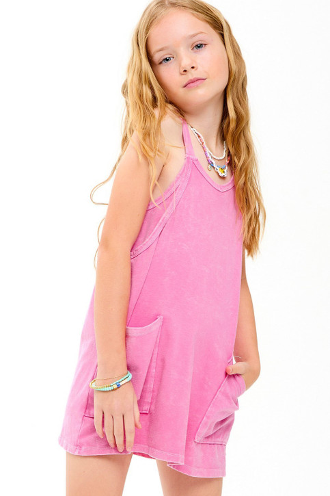 Good Girl Girls' Mineral Wash Mini Dress in Pink lifestyle view