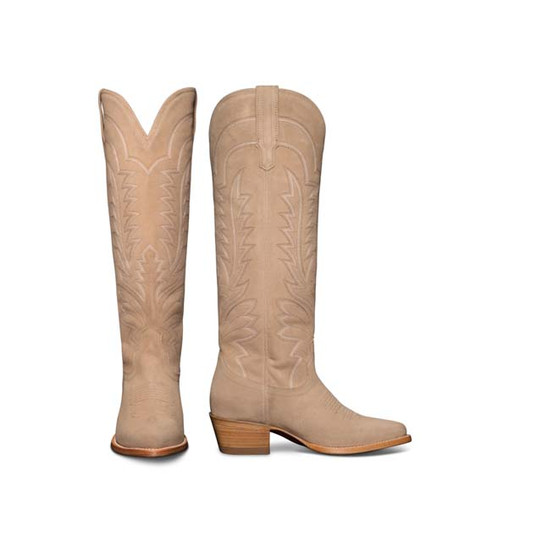 Tecovas Women's The Abby Cowgirl Boots in Driftwood Suede, full boot view