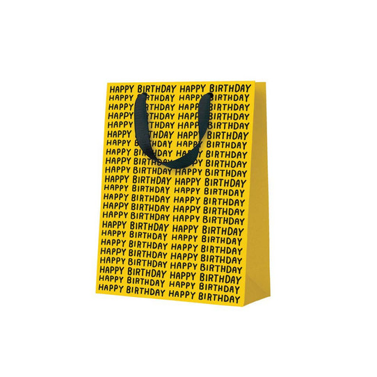 Ohh Deer Happy Birthday Repeat Medium Gift Bag in Yellow/Black
