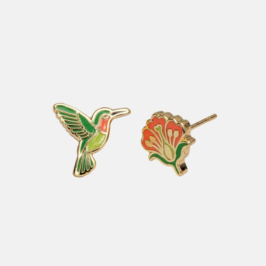 Hummingbird & Flower Stud Earrings
