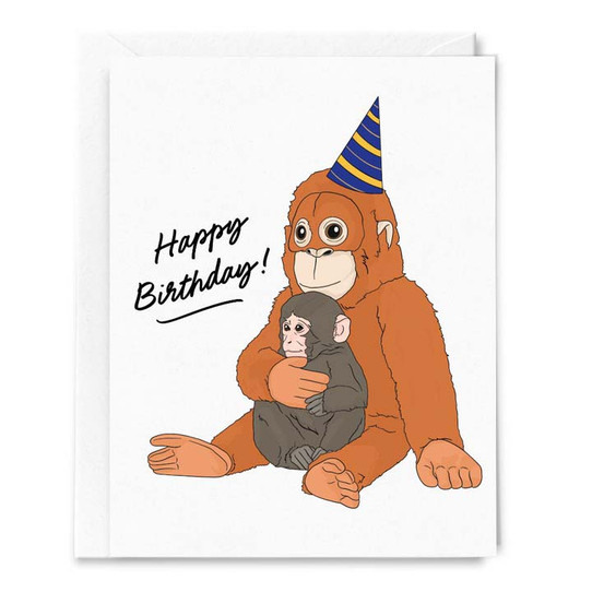 Sammy Gorin Punch the Monkey and His Plushie Birthday Card white
