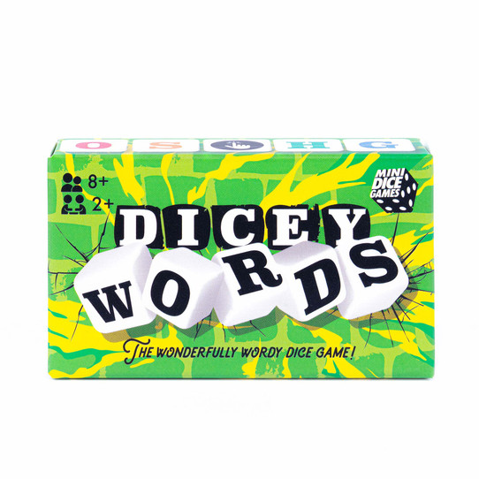 Professor Puzzle Dicey Words Mini Dice Game contents display