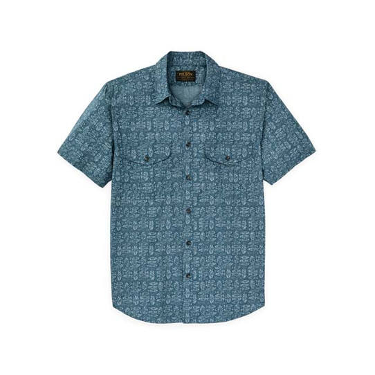 The Filson Men's Washed Feather Cloth Short Sleeve Shirt in Blue