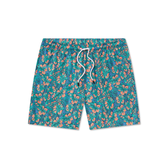 Southern Marsh Men's Hibiscus Harbor Swim Trunk - Teal Tropical