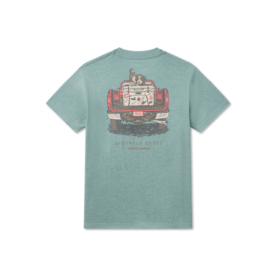 Southern Marsh Boys' Loaded Up Pup Tee Washed Moss Blue Heather back view