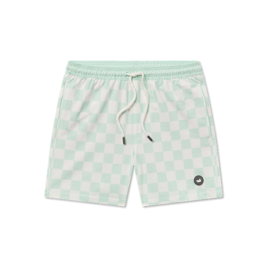 Southern Marsh Boys' Checkmate Harbor Stretch Lined Seawash Trunks Bimini Green detail