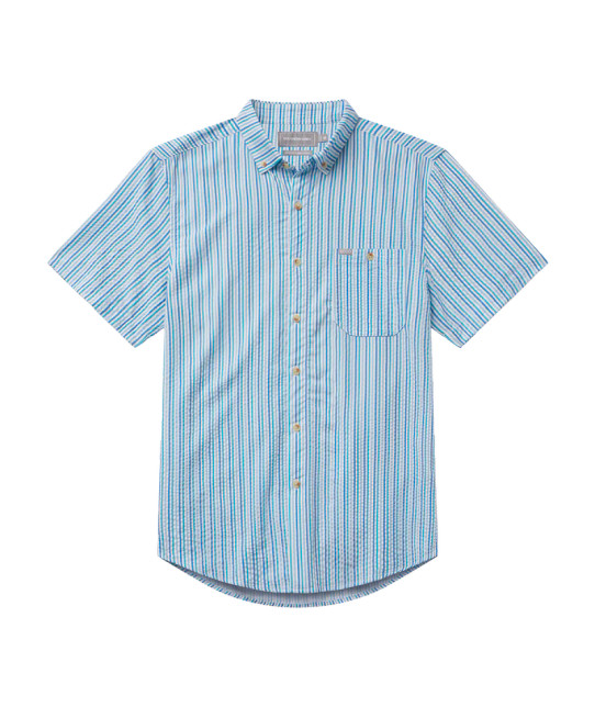Southern Shirt Men's Clubhouse Seersucker Baja Shirt in coastal breeze stripe pattern