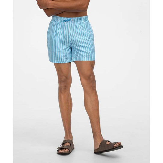 The Southern Shirt Men's Clubhouse Seersucker Swim Shorts in Coastal Blue