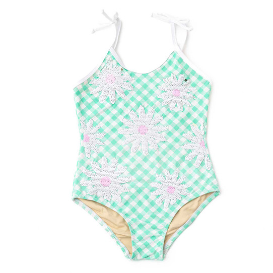 Shade Critters Girls' Daisy Sequins Stripe One-Piece Swimsuit back view