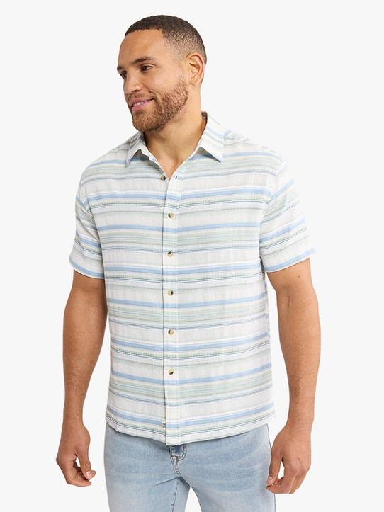 Fair Harbor Men's Oasis Textured Shirt Marina Stripe full view