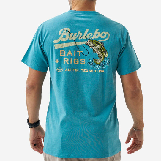 Burlebo Men's Baits and Rigs Tee in Heather Cyan graphic detail