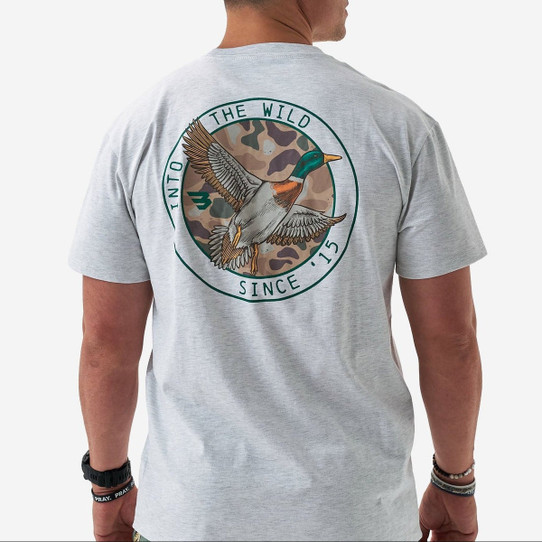 Burlebo Men's Camo Mallard Duck Tee in Heather Grey graphic detail