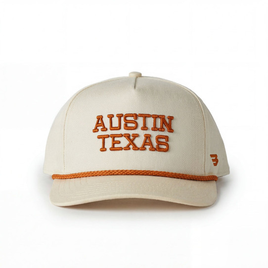 The Burlebo Austin Texas Snapback Hat in White and Orange