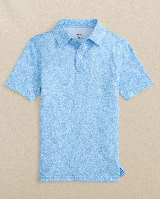 Southern Tide Boys' Driver Beach Palms Printed Performance Polo in Ocean Channel