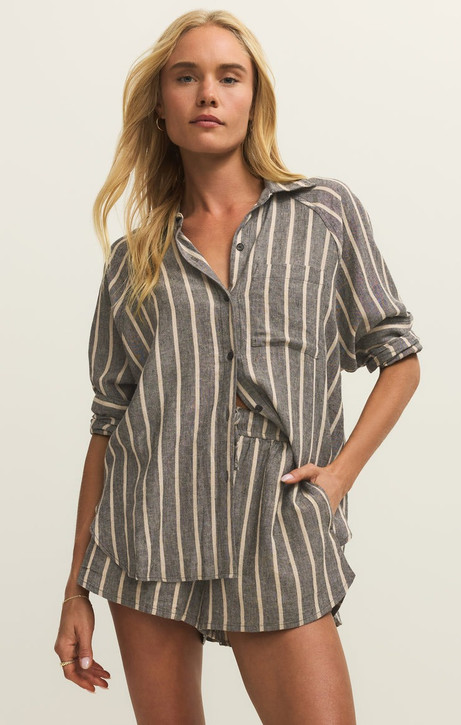 Z Supply Women's The Perfect Linen Striped Top in Black