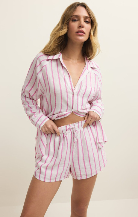 Z Supply Women's The Perfect Linen Striped Top in Spanish Rose detail view