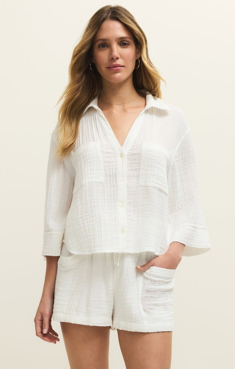 Z Supply Helena Airy Gauze Top White front view