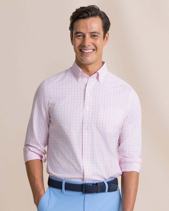 Southern Tide Men's Precheck Plaid Coastal Breeze Sport Shirt Orchid Pink side