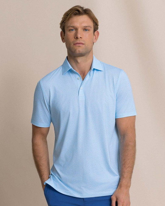 Southern Tide Men's Driver Paradise Shores Printed Polo in Tropical Breeze Blue
