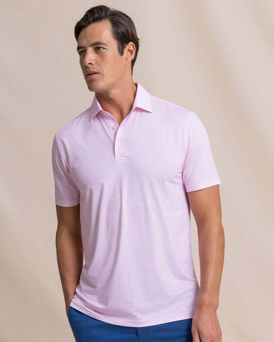 Southern Tide Men's Driver Dunes Edge Plaid Polo in Orchid Pink full view