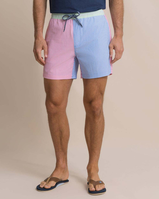 Southern Tide Men's Colorblock Seersucker Stripe Maritime Swim Trunks Blue Stream product shot