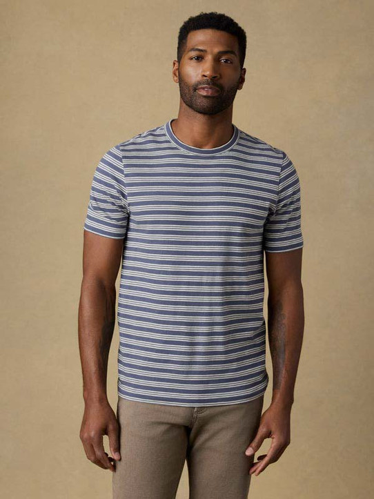 Faherty Men's Sunwashed Regenerative Tee in Whitecap Navy Stripe side view