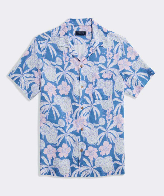 Vineyard Vines Men's Palm-arita Seabreeze Linen Blend Cabana Shirt in Coastline side view