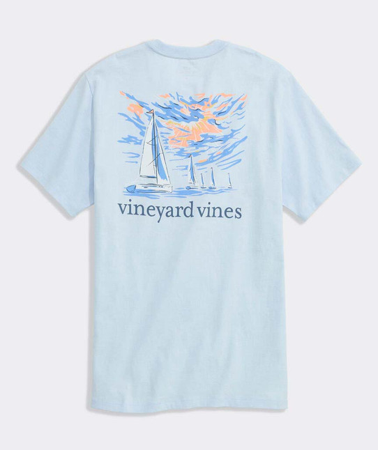 Vineyard Vines Men's Sunset Regatta Scene Short-Sleeve Pocket Tee in Rocks Blue
