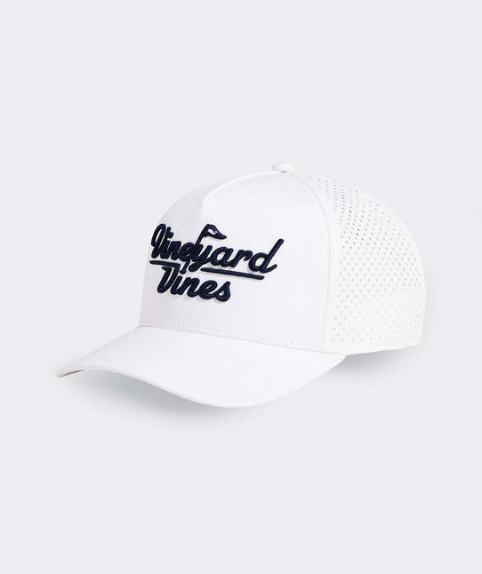 Vineyard Vines Golf Logo Hi-Pro Performance Trucker Hat in White Cap side view