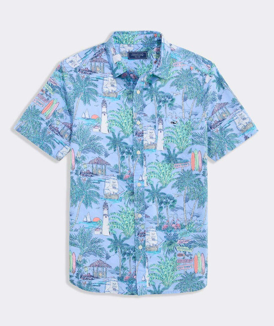 Vineyard Vines Men's Keys To Escape Cotton Short-Sleeve Shirt in Serenity Blue
