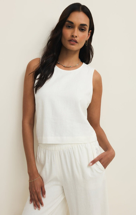 Z Supply Women's Sloane Linen Cropped Tank Top in White front