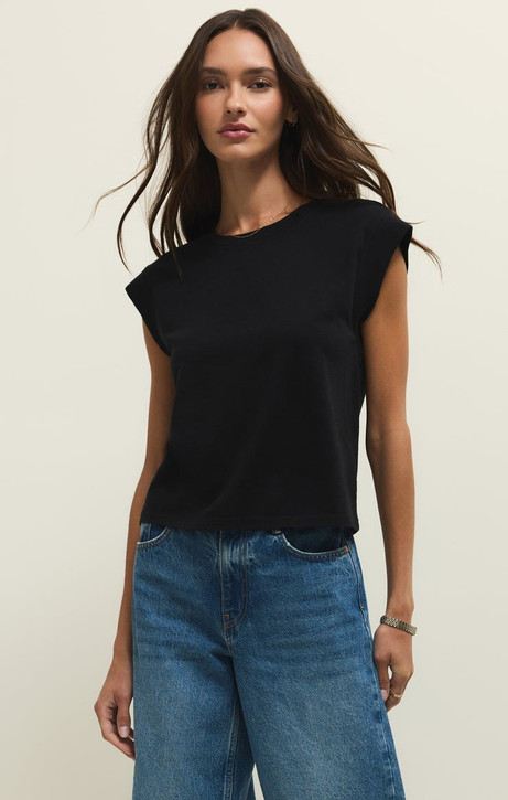Z Supply Women's Camino Cotton Jersey Top in Black front view