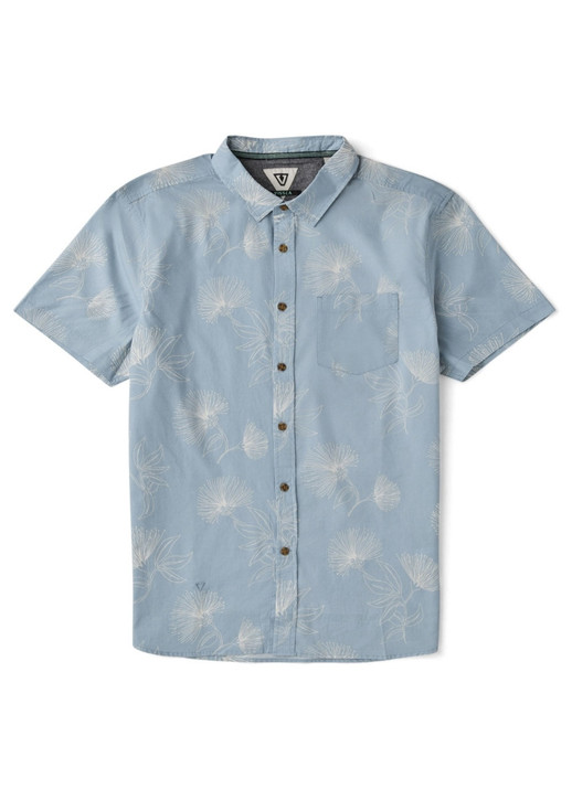 The Vissla Men's Happy Hours Eco Short Sleeve Shirt in Faded Denim