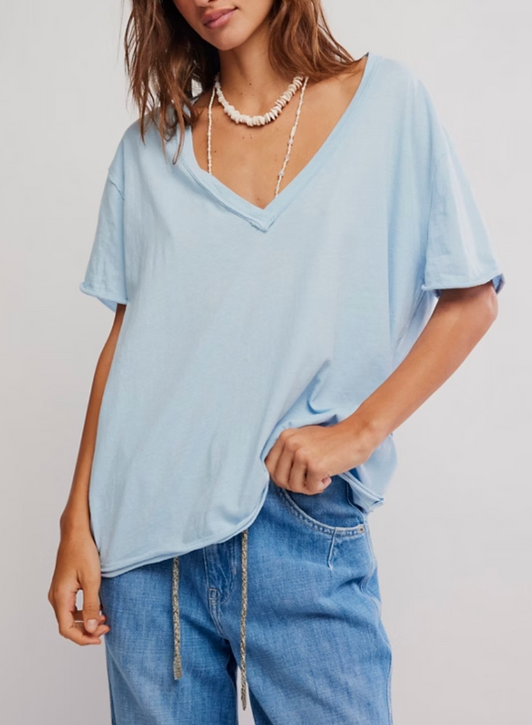 Free People Women's Nina V-Neck Tee in Dew Shine detail view