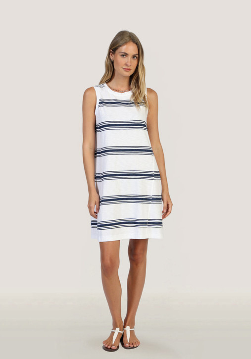 Dylan Women's Kelly Stripe Dress in White/Navy back view