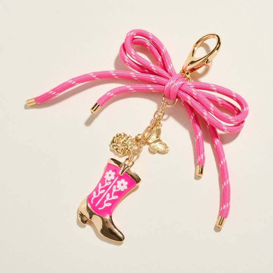 Cowgirl Rodeo Floral Boot Bag Charm Keychain front view
