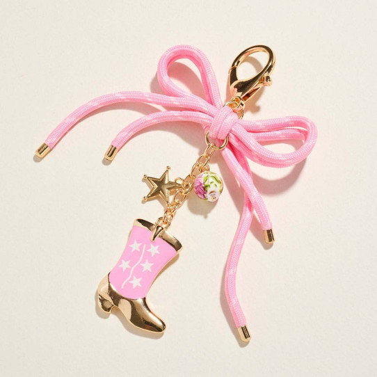 Western Rodeo Cowgirl Star Boot Bag Charm Keychain full view