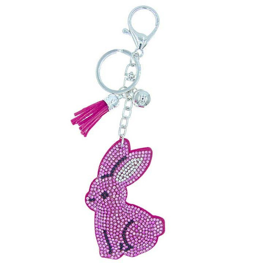 Bling Bunny Bag Charm Keychain in Pink/Black