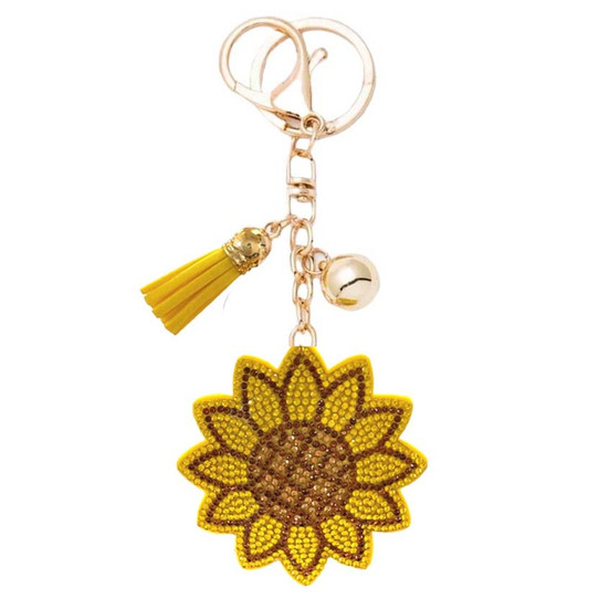 Bling Sunflower Bag Charm Keychain