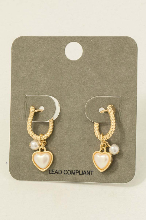 Pearl And Heart Charm Hoop Earrings